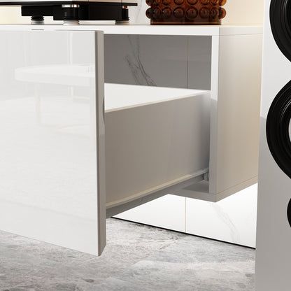 OXYLIFE Floating LED TV Stand with Drawers, Wall Mounted Entertainment Center with Storage and LED Light, White