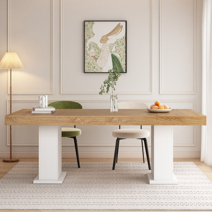 Oxylife Modern Dining Table for 6-8 People, 78.7" Wood Kitchen Table,Long Rectangle Wooden Dinner Table for Dining Room, Brown & White