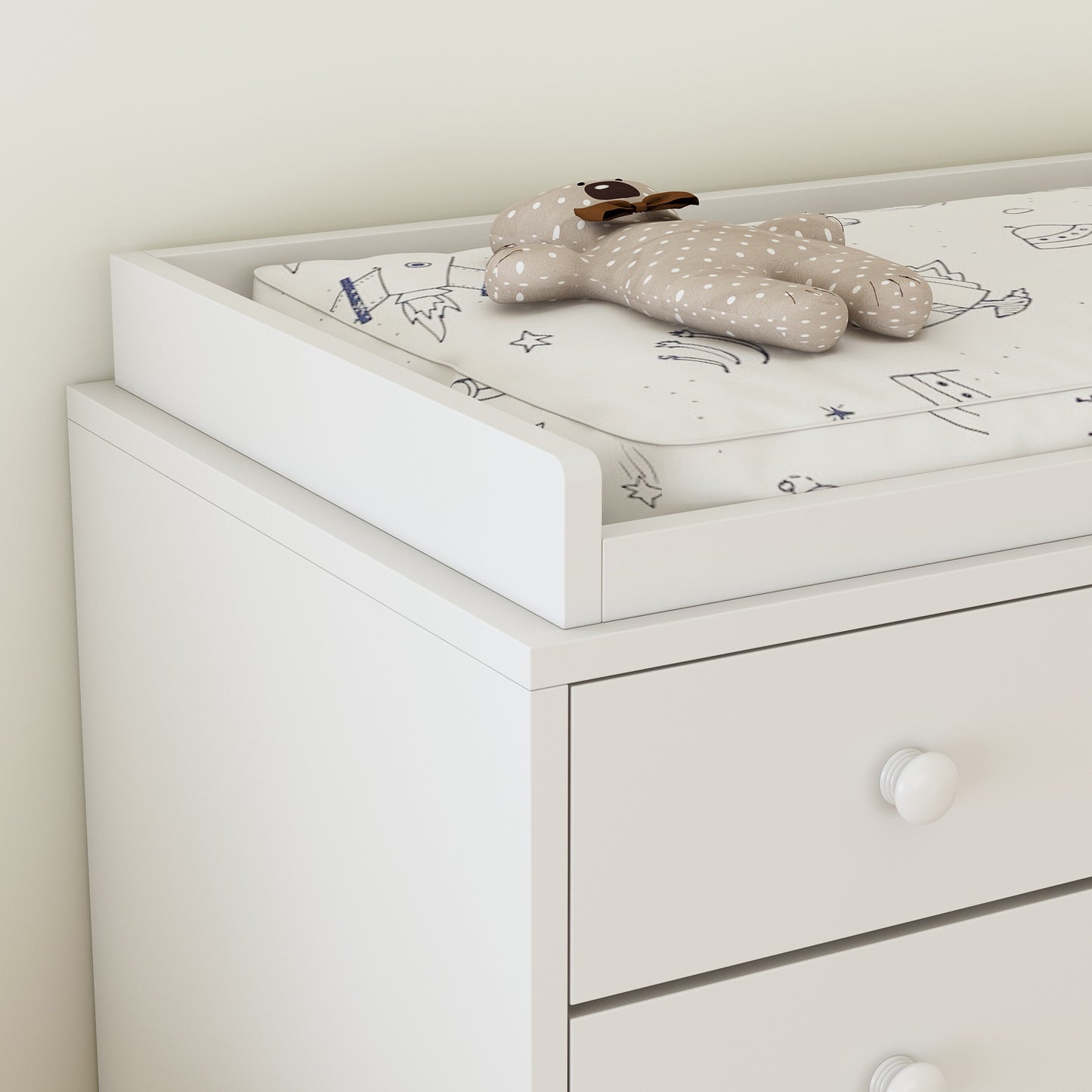 OXYLIFE Baby Changing Table Dresser Nursery Chest with Storage,5 Drawers&2 Shelves,White