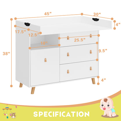 OXYLIFE 2 in 1 Convertible Baby Changing Table Nursery Dresser with 4 Drawers for Nursery Room, White