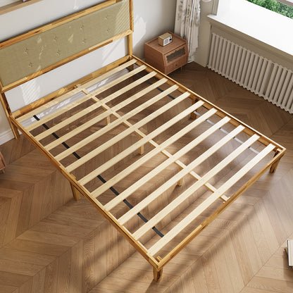 Oxylife Queen Size Bed Frame with Fabric Headboard,Upholstered Wood Platform Bed Frame,12 Slats,Natural, 82.2”L x 63”W x 41.1”H
