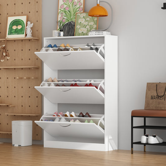 OXYLIFE Modern 3 Tier Shoe Cabinet for Entryway, Shoe Rack Storage Organizer White