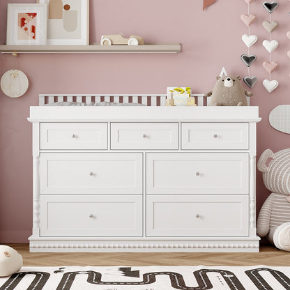 Oxylife Baby Dresser with Changing Table Top for Nursery with 7 Storage Drawers for Kids Bedroom,White