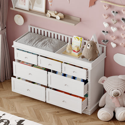 Oxylife Baby Dresser with Changing Table Top for Nursery with 7 Storage Drawers for Kids Bedroom,White