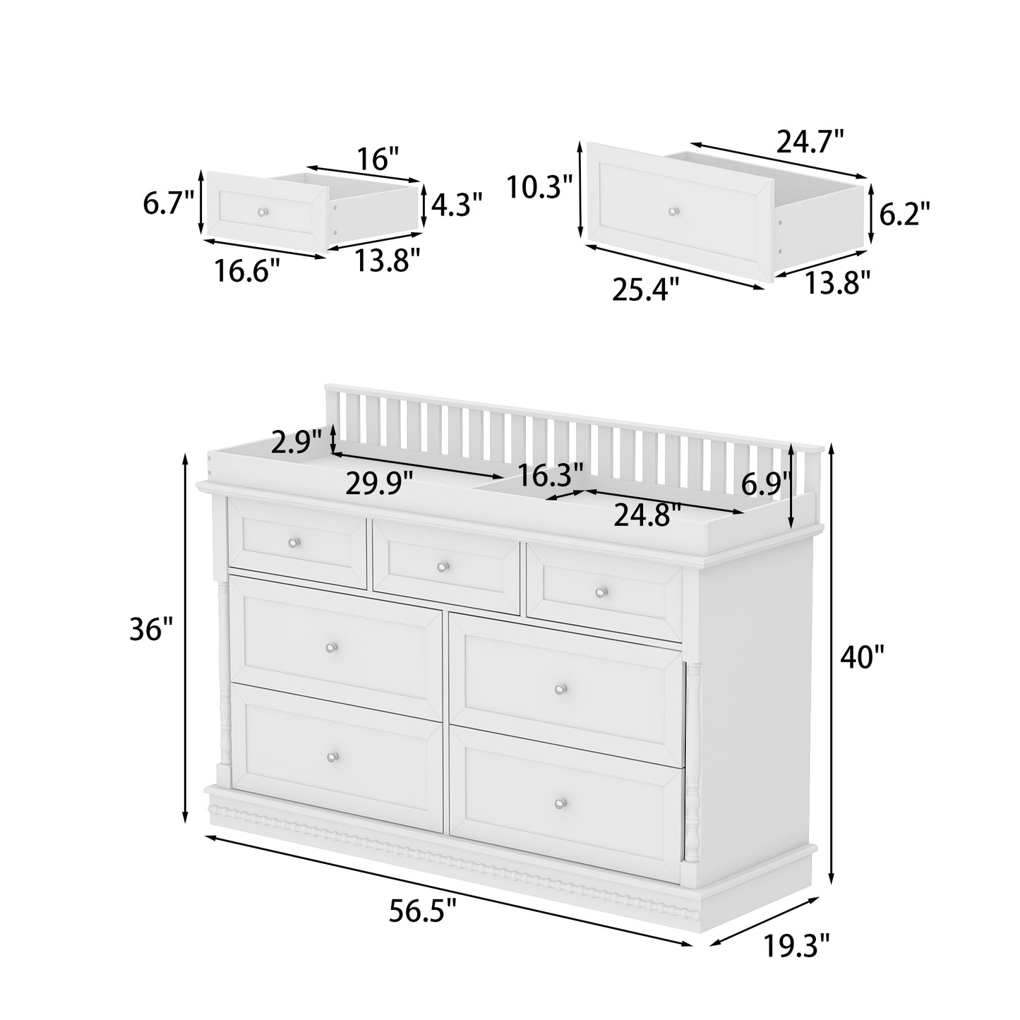 Oxylife Baby Dresser with Changing Table Top for Nursery with 7 Storage Drawers for Kids Bedroom,White