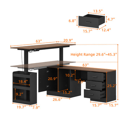 Oxylife 63" Electric Height Adjustable Standing Desk, , L Shaped Home Office Table,Black