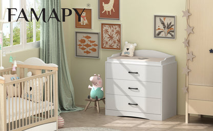 OxyLife Changing Table Dresser, Nursery 3-Drawer Dresser with Changing Top, White