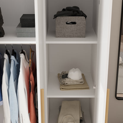 OxyLife 3 Door Wardrobe Armoire with Clothing Rod and Storage Shelves, White, 70"H