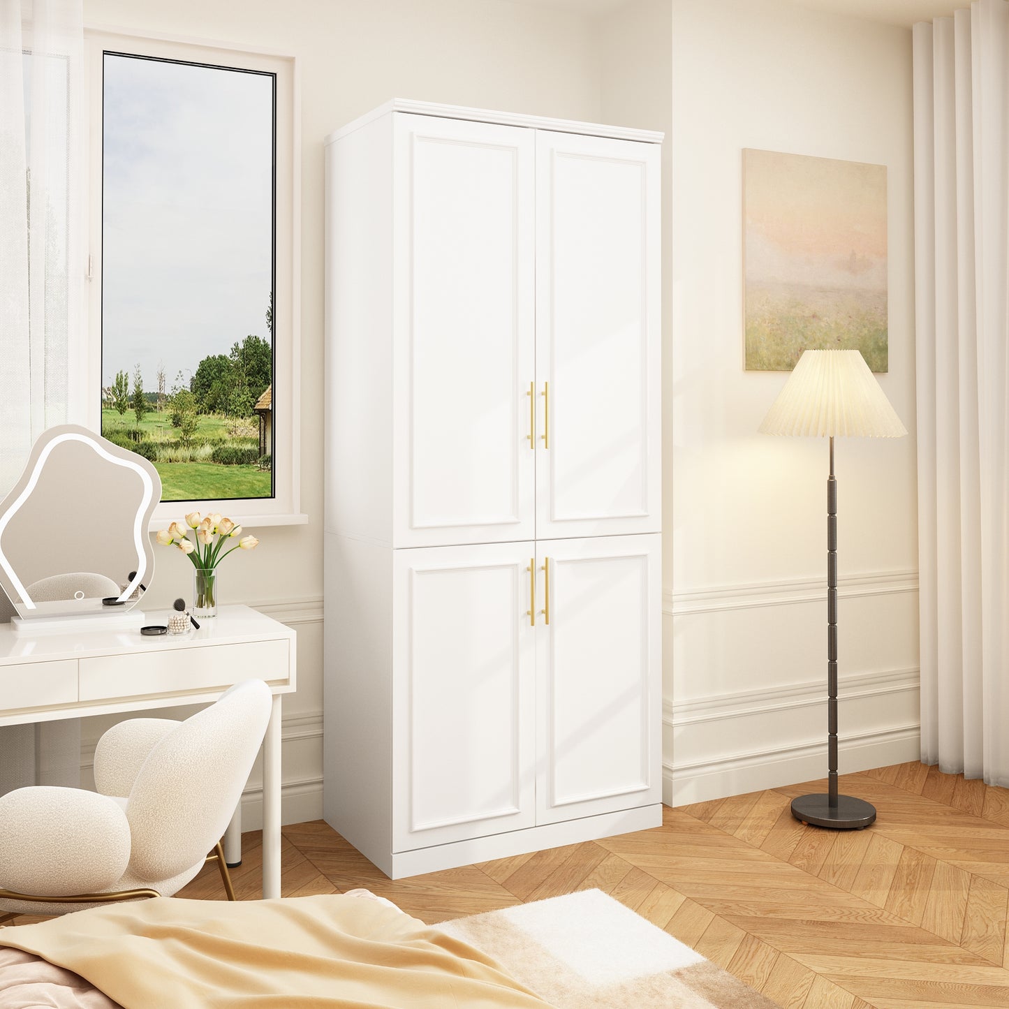 Oxylife 74.5"H 2 Door Clothing Armoire Wardrobe Closet with Hanging Rod