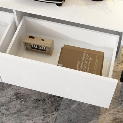 OXYLIFE Floating LED TV Stand with Drawers, Wall Mounted Entertainment Center with Storage and LED Light, White