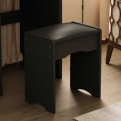 Oxylife Black Makeup Vanity Dressing Table with Mirror, 5 Drawers and Shelves (Round Lighted Mirror )