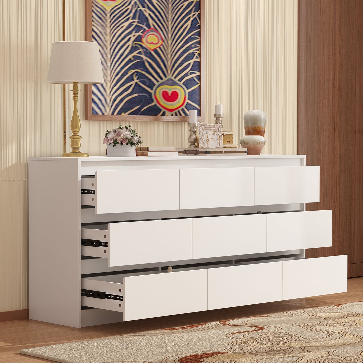 OxyLife 9-Drawer Dresser, Wood Storage Cabinet, Combo Dresser, 9-Piece, White