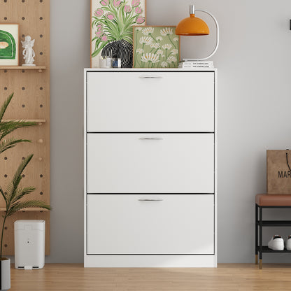 OXYLIFE Modern 3 Tier Shoe Cabinet for Entryway, Shoe Rack Storage Organizer White