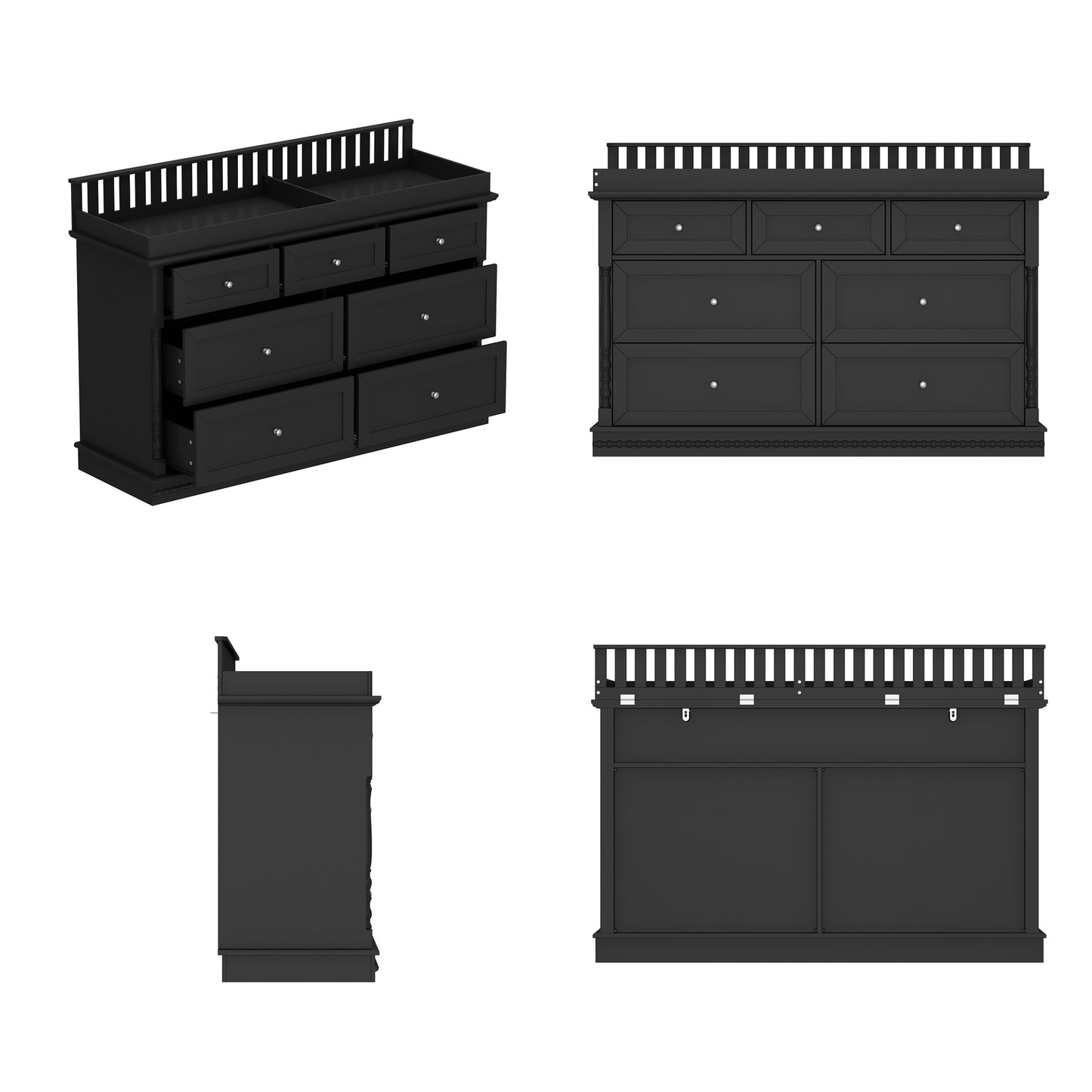 Oxylife Baby Dresser with Changing Table Top for Nursery with 7 Storage Drawers for Kids Bedroom,Black