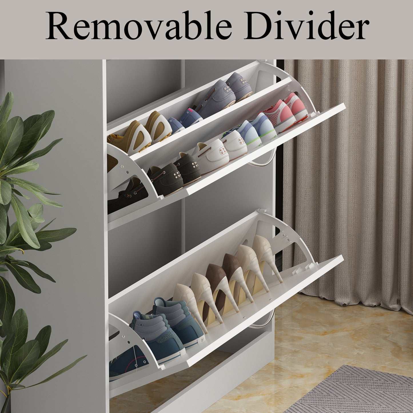 OXYLIFE Modern 3 Tier Shoe Cabinet for Entryway, Shoe Rack Storage Organizer White