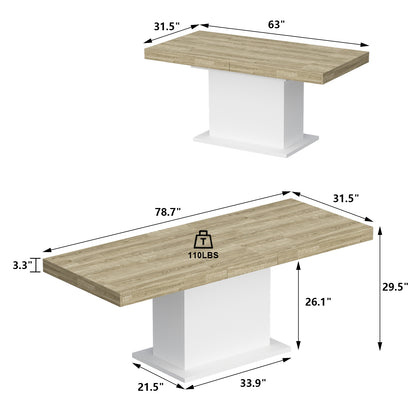 OXYLIFE Extendable Dining Table for 6-8 Person for Dining Room, 63-78.7" Wide, Oak+White