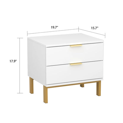 OXYLIFE Nightstand with 2 Drawers, White End Side Table for Living Room Bedroom