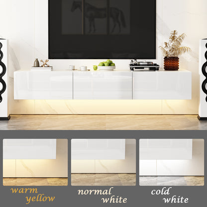 OXYLIFE Floating LED TV Stand with Drawers, Wall Mounted Entertainment Center with Storage and LED Light, White