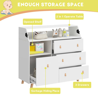 OXYLIFE 2 in 1 Convertible Baby Changing Table Nursery Dresser with 4 Drawers for Nursery Room, White