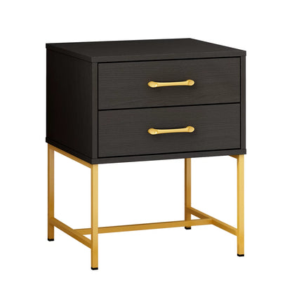 OXYLIFE Nightstand with 2 Drawers, Black Bedside Table with Metal Legs for Bedroom