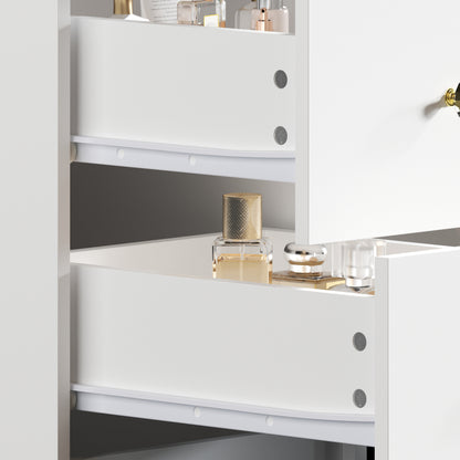 OxyLife Modern Adult Vanity Table Set with Glass Top, Mirror, LED Lights and 9 Drawers