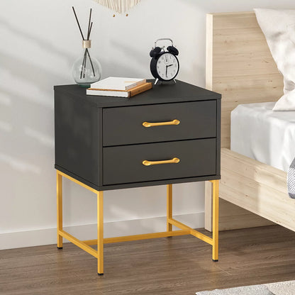 Nightstand Bedside Table with Drawer, Gold Metal Frame, Versatile End Sofa Side Table, Black