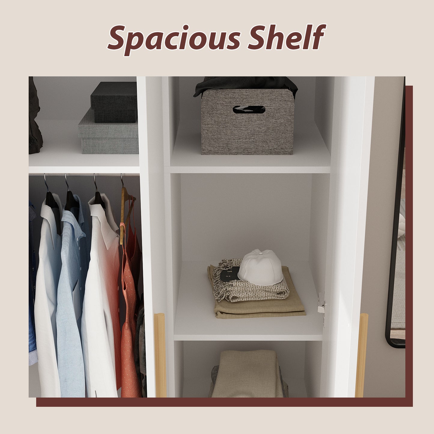 OxyLife 3 Door Wardrobe Armoire with Clothing Rod and Storage Shelves, White, 70"H