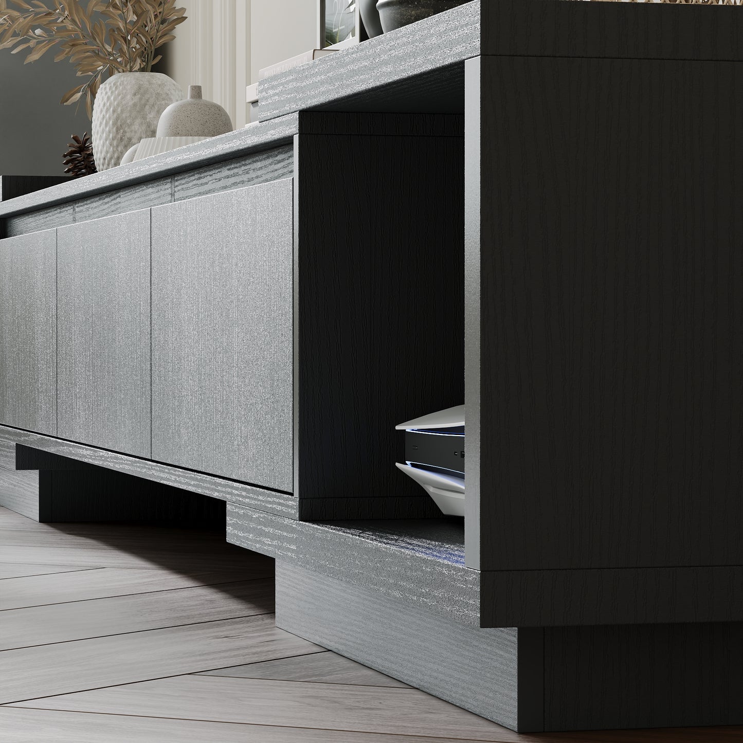 OXYLIFE 106.3 inch Extended TV Stand with Drawers, Entertainment Center for Living Room, Black