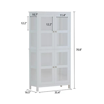 OXYLIFE Display Cabinet with Glass Door, 70.8" H Tall Storage Cabinet for Home Office, White