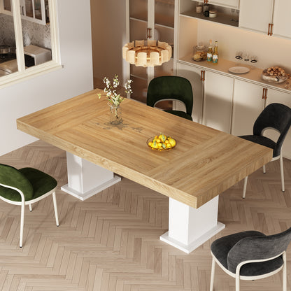 Oxylife Modern Dining Table for 6-8 People, 78.7" Wood Kitchen Table,Long Rectangle Wooden Dinner Table for Dining Room, Brown & White