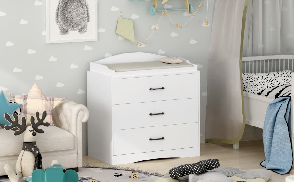 OxyLife Changing Table Dresser, Nursery 3-Drawer Dresser with Changing Top, White