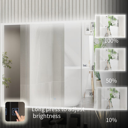 OXYLIFE Wall Mounted Mirror Medicine Cabinet with 3 Color LED Lights, Defogger and 3 Doors for Bathroom, White