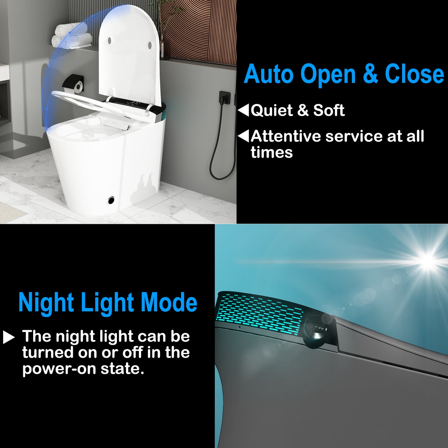 OXYLIFE Smart Bidet Toilet with Panel Control, LED Display, Auto Flush, Foot Sensor Flush, Auto Open & Close, Warm Water Sprayer & Dry and Night Light for Bathroom