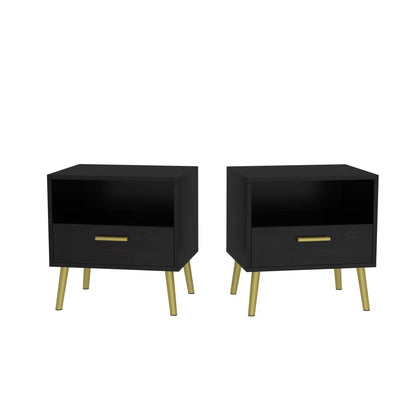 OXYLIFE Set of 2 Nightstand Bedside Table for Bedroom Black