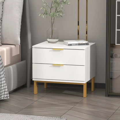 OXYLIFE Nightstand with 2 Drawers, White End Side Table for Living Room Bedroom