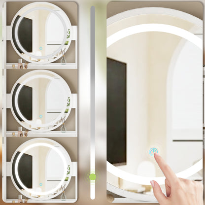 Oxylife Vanity Table Set with Mirror and Dimmable LED Lights, Makeup Table with 5 Drawers and Shelves, Dressing Vanity Tables for Girls Women, White