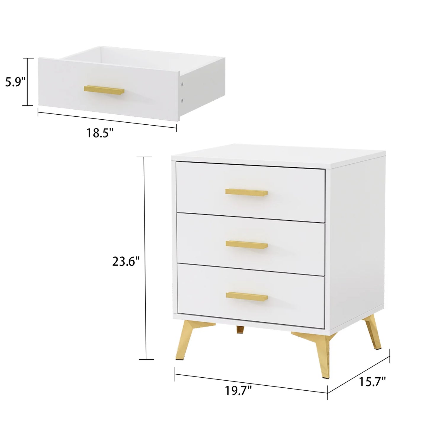 Mid-Century Nightstand with 3 Drawers,Chests of Drawers Bed Side Table for Bedroom in White