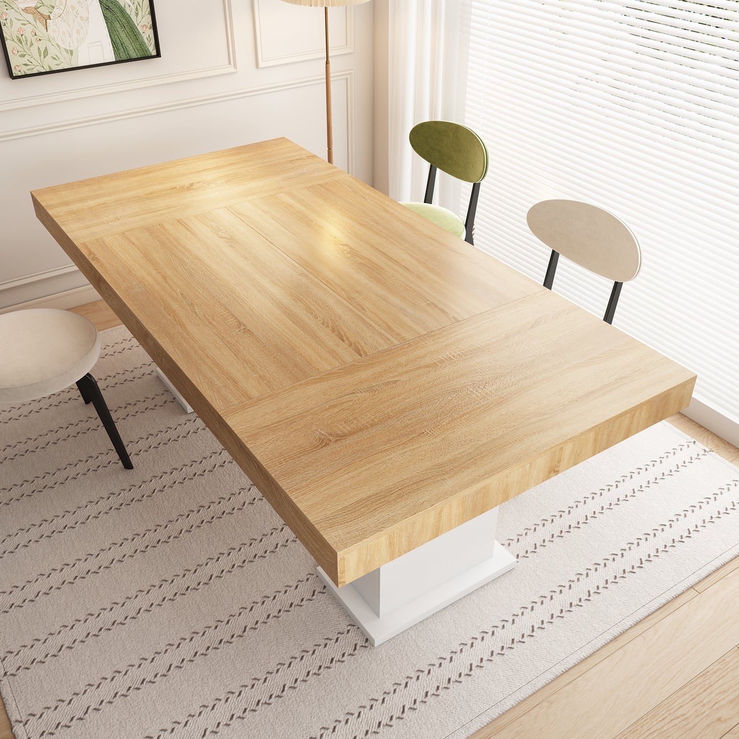 Oxylife Modern Dining Table for 6-8 People, 78.7" Wood Kitchen Table,Long Rectangle Wooden Dinner Table for Dining Room, Brown & White