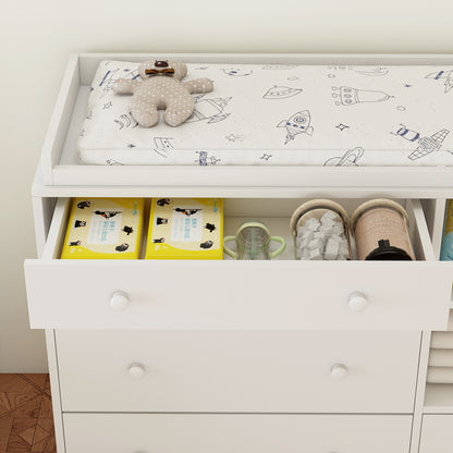OXYLIFE Baby Changing Table Dresser Nursery Chest with Storage,5 Drawers&2 Shelves,White