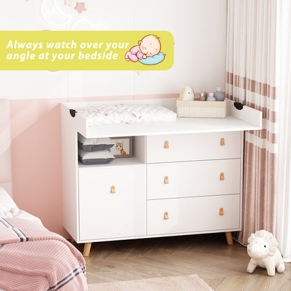 OXYLIFE 2 in 1 Convertible Baby Changing Table Nursery Dresser with 4 Drawers for Nursery Room, White