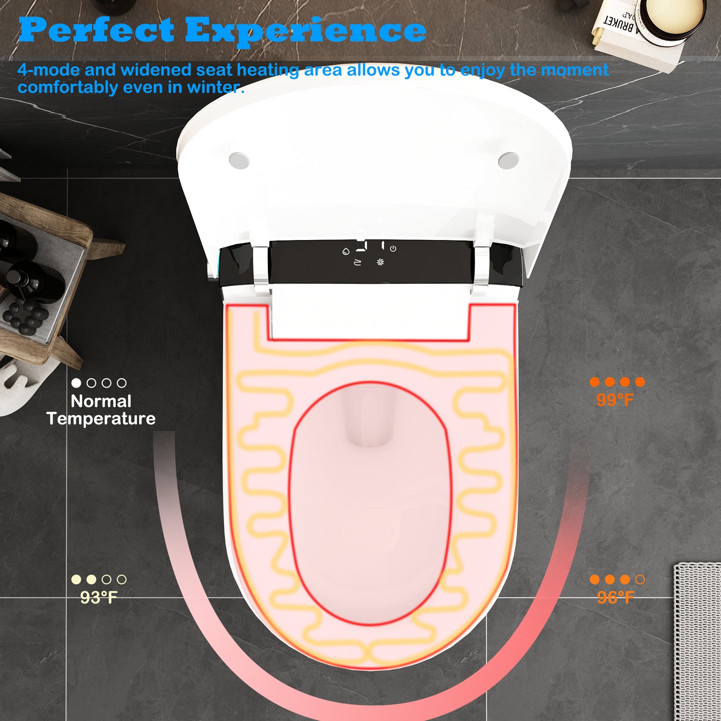 OXYLIFE Smart Bidet Toilet with Panel Control, LED Display, Auto Flush, Foot Sensor Flush, Auto Open & Close, Warm Water Sprayer & Dry and Night Light for Bathroom