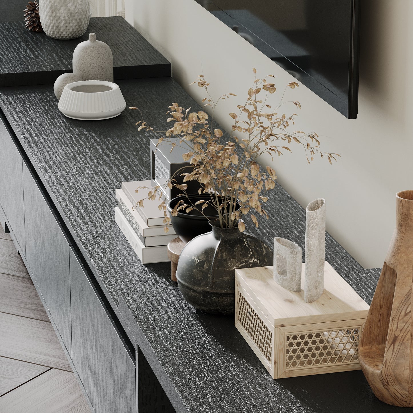 OXYLIFE 106.3 inch Extended TV Stand with Drawers, Entertainment Center for Living Room, Black