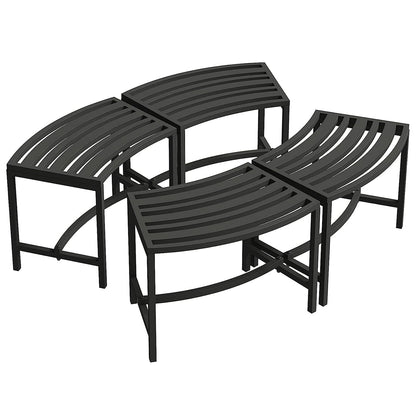 OXYLIFE Outdoor Curved Metal Firepit Bench Seating Set of 4 for Garden, Patio, Porch, Backyard, Crossover Style