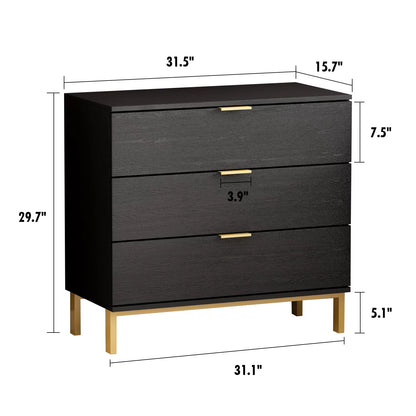 OXYLIFE Modern 3 Drawer Dresser End Table Nightstand with 3 Drawers for Bedroom, Living Room, Entryway, Black