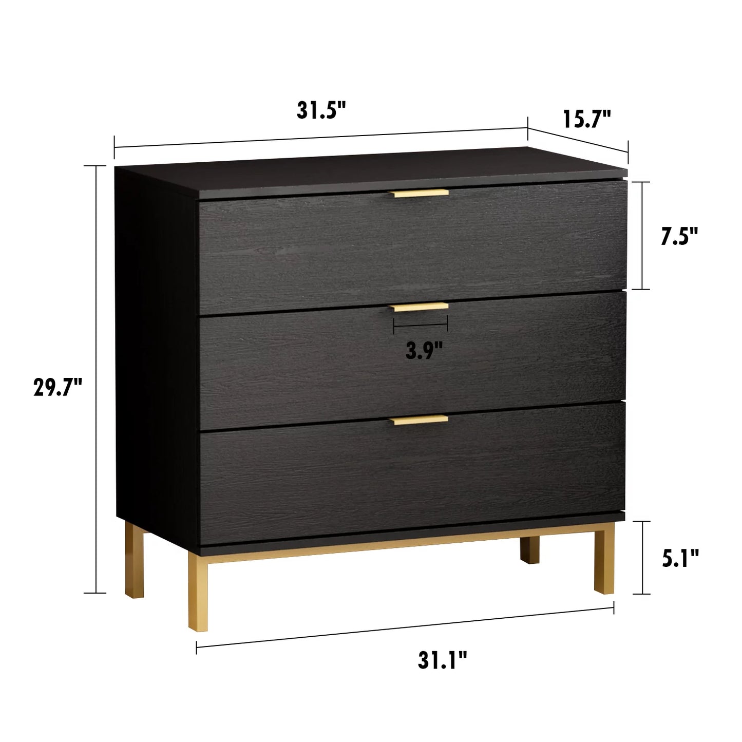 OXYLIFE Modern 3 Drawer Bedroom Dresser, Storage Dresser Cabinet Night End Table Wide Nightstand for Home Office Bedroom Living Room Entryway, Black