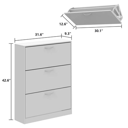 OXYLIFE Modern 3 Tier Shoe Cabinet for Entryway, Shoe Rack Storage Organizer White