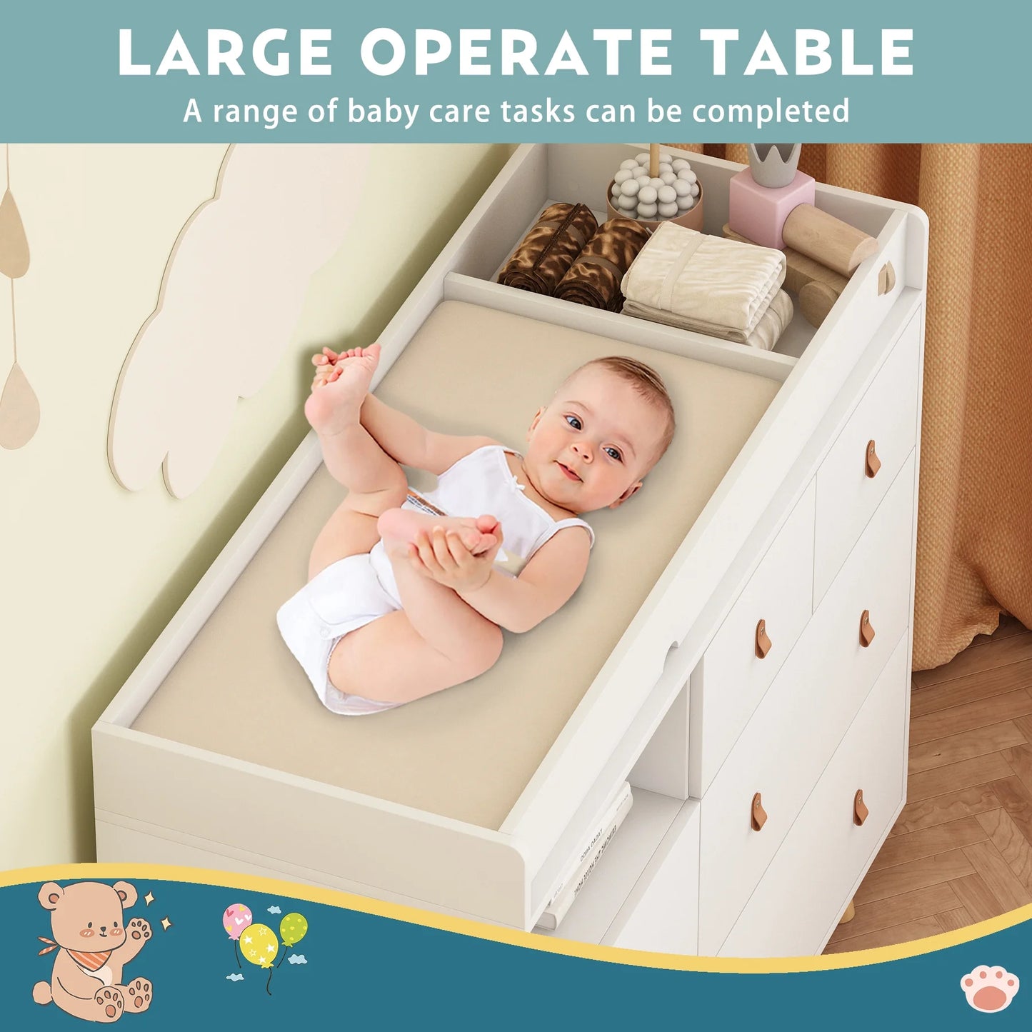 OXYLIFE 45" Baby Nursery Changing Table Dresser with 4 Drawers and Shelf for Nursery Room, White