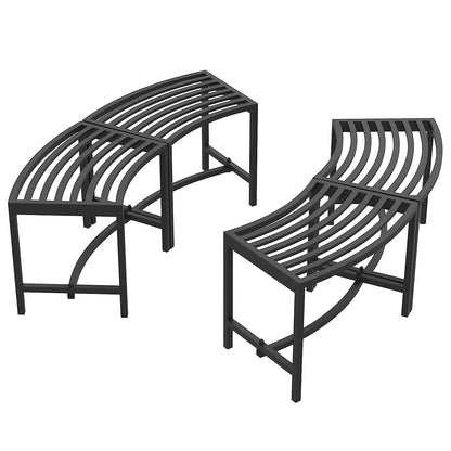 OXYLIFE Outdoor Curved Metal Firepit Bench Seating Set of 4 for Garden, Patio, Porch, Backyard, Basic Style