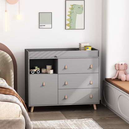 OXYLIFE Baby Nursery Changing Table Dresser with 3 Drawers and Shelf for Nursery Room, Gray