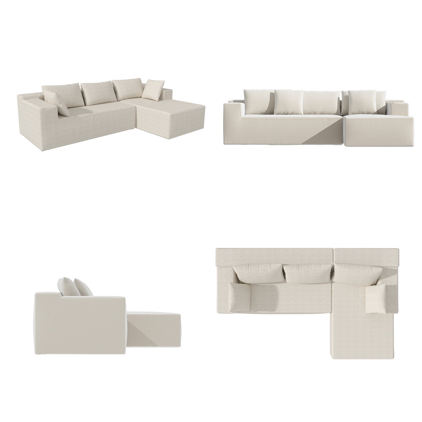 OXYLIFE L-Shaped Boneless Couch,106" Couches for Living Room with Curved Chaise,Modular Sectional Sofa with Deep Seat,Modern No Assembly Required Sofas,Beige,1PCS